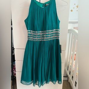 Green Beaded Cocktail Dress with Peek-a-boo Slit